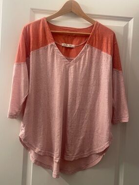 We The Free Two-Tone Coral and Light Pink V-Neck Tunic